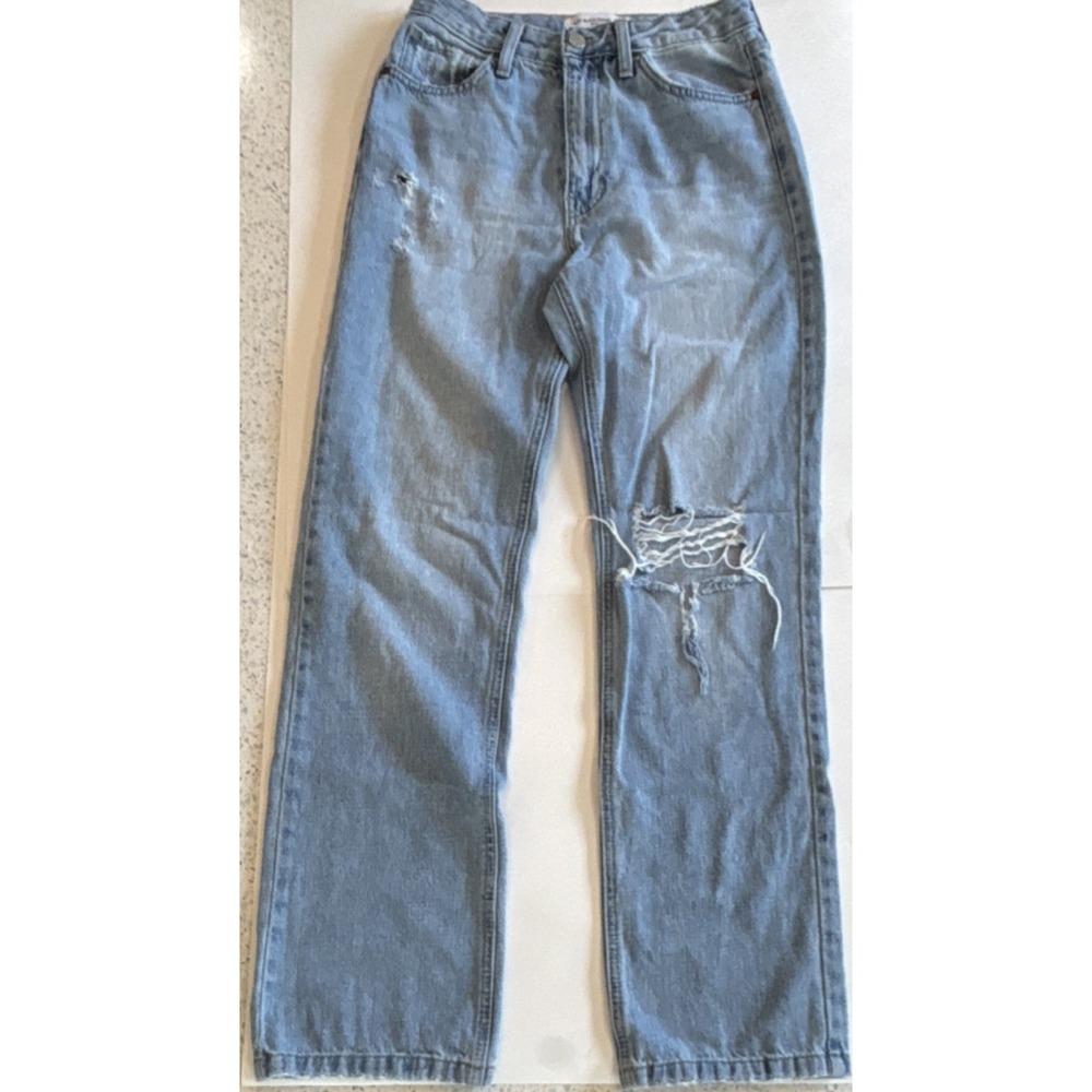 Just Black Denim Women's Distressed Jeans Light Blue Denim Button Zip